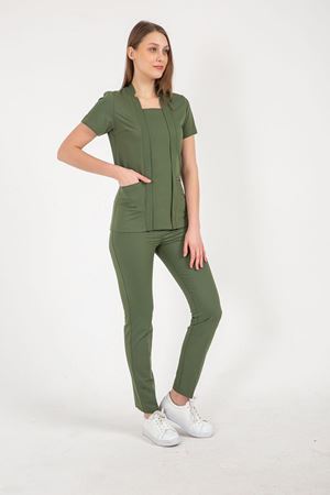 Square Collor Model Likralı Viskon Kadın  Tek Üst Kına Yeşili