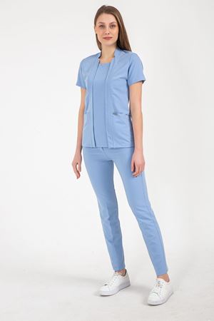 Square Collor Model Likralı Viskon Kadın  Takım Bebe Mavi