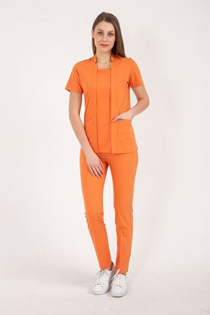 Square Collor Model Likralı Viskon Kadın  Tek Üst Turuncu