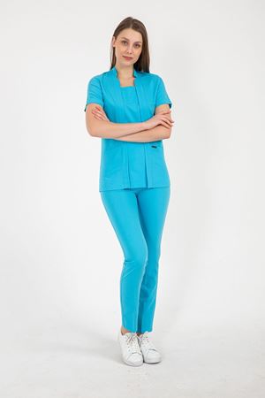 Square Collor Model Likralı Viskon Kadın  Takım Turkuaz Mavi