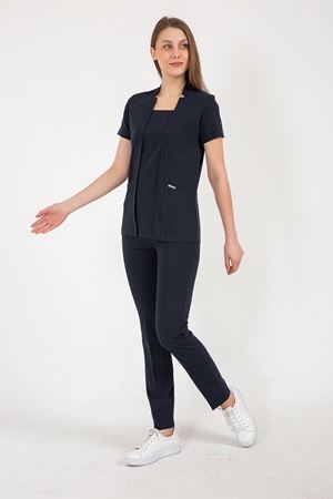 Square Collor Model Likralı Viskon Kadın  Takım Lacivert