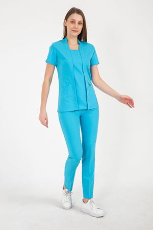 Square Collor Model Likralı Viskon Kadın  Takım Turkuaz Mavi