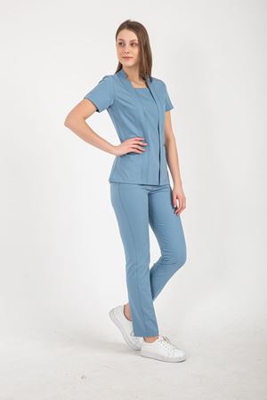 Square Collor Model Likralı Viskon Kadın  Takım Bulut Mavi