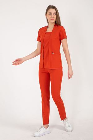 Square Collor Model Likralı Viskon Kadın  Takım Turuncu