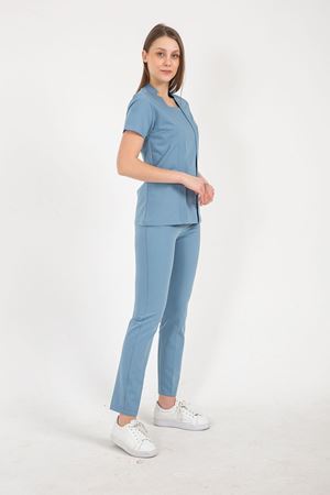 Square Collor Model Likralı Viskon Kadın  Takım Bulut Mavi