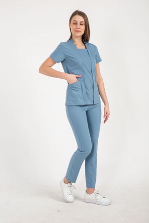 Square Collor Model Likralı Viskon Kadın  Takım Bulut Mavi