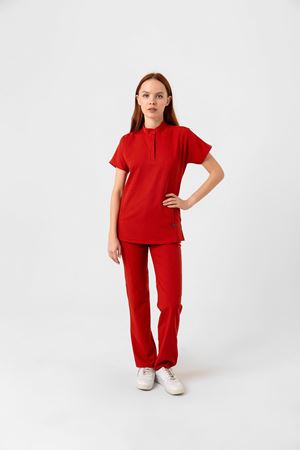 New Line Model Likralı Viskon Kadın  Takım Kırmızı