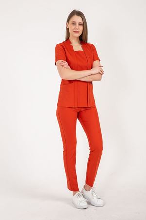 Square Collor Model Likralı Viskon Kadın  Takım Turuncu
