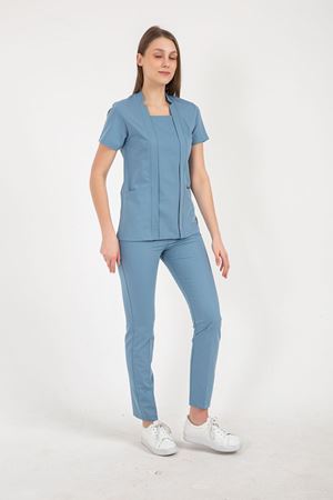 Square Collor Model Likralı Viskon Kadın  Takım Bulut Mavi