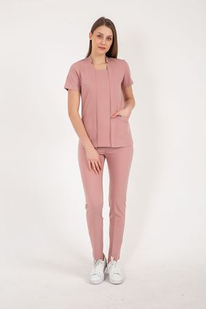 Square Collor Model Likralı Viskon Kadın  Takım Pudra