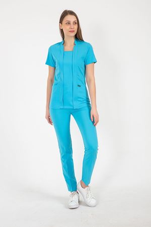 Square Collor Model Likralı Viskon Kadın  Tek Üst Turkuaz Mavi