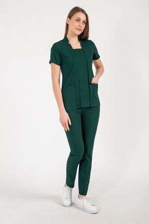 Square Collor Model Likralı Viskon Kadın  Takım Zümrüt Yeşili