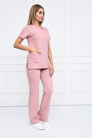 White Model Likralı Viskon Kadın  Takım Pudra