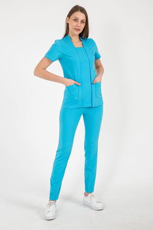 Square Collor Model Likralı Viskon Kadın  Tek Üst Turkuaz Mavi