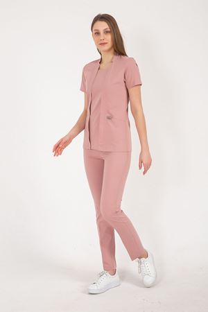 Square Collor Model Likralı Viskon Kadın  Takım Pudra