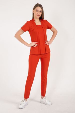 Square Collor Model Likralı Viskon Kadın  Takım Kırmızı