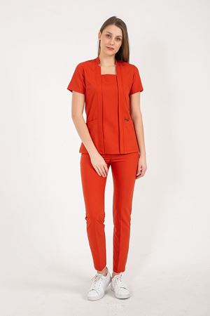 Square Collor Model Likralı Viskon Kadın  Takım Kırmızı