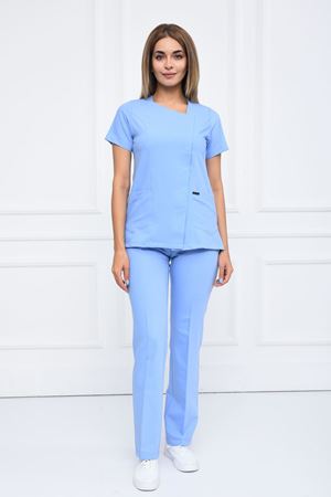 White Model Likralı Viskon Kadın  Takım Mavi