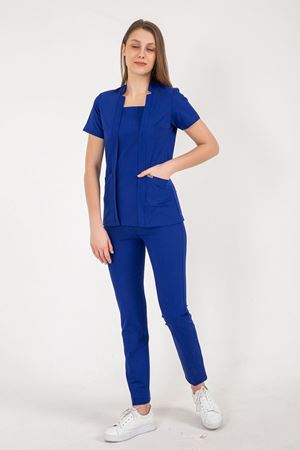 Square Collor Model Likralı Viskon Kadın  Takım Saks Mavi