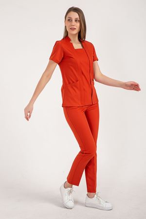 Square Collor Model Likralı Viskon Kadın  Takım Kırmızı