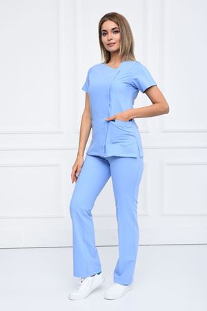 White Model Likralı Viskon Kadın  Takım Mavi