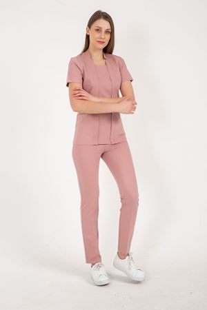 Square Collor Model Likralı Viskon Kadın  Tek Üst Pudra