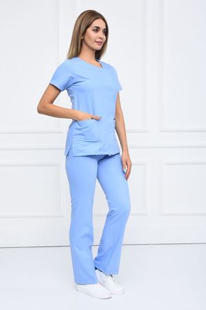 White Model Likralı Viskon Kadın  Takım Mavi