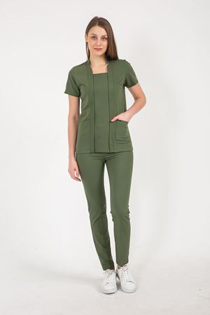 Square Collor Model Likralı Viskon Kadın  Takım Kına Yeşili