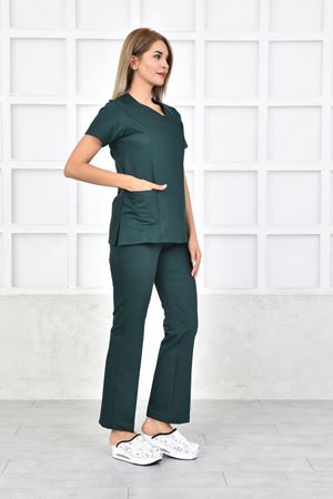 White Model Likralı Viskon Kadın  Takım Zümrüt Yeşili