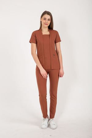 Square Collor Model Likralı Viskon Kadın  Takım Kiremit