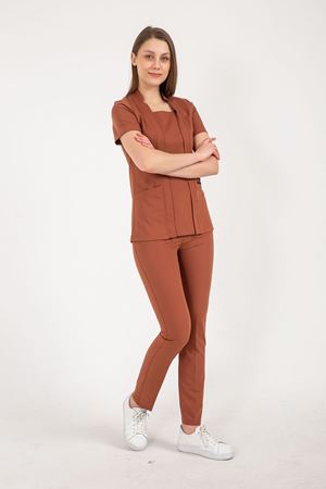 Square Collor Model Likralı Viskon Kadın  Takım Kiremit