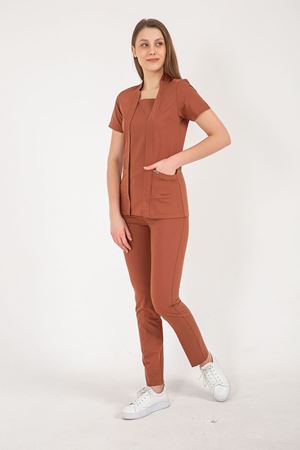 Square Collor Model Likralı Viskon Kadın  Tek Üst Kiremit