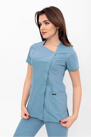 White Model Likralı Viskon Kadın  Tek Üst Bulut Mavi