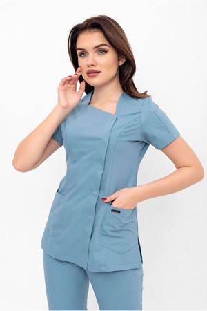 White Model Likralı Viskon Kadın  Tek Üst Bulut Mavi