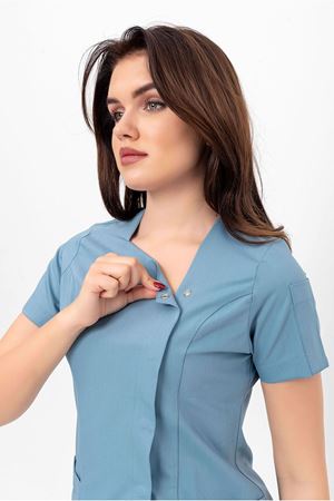 White Model Likralı Viskon Kadın  Tek Üst Bulut Mavi