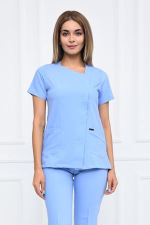 White Model Likralı Viskon Kadın  Tek Üst Mavi