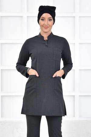 Yarıdan Hakim Model Santana Kadın  Tek Üst Koyu Gri