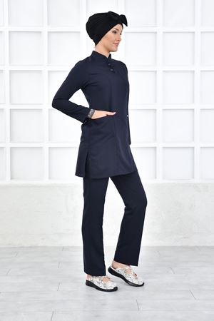 Yarıdan Hakim Model Likralı Viskon Kadın Tesettür Takım Lacivert