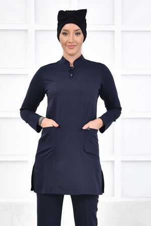 White Model Likralı Viskon Kadın  Tek Üst Lacivert