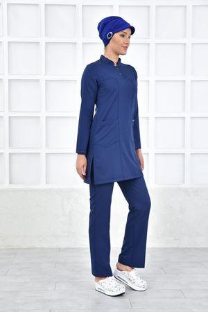 Yarıdan Hakim Model Likralı Viskon Kadın Tesettür Takım İndigo