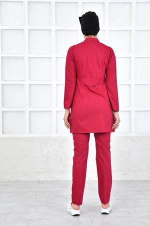 Yarıdan Hakim Model Likralı Viskon Kadın Tesettür Takım Koyu Fuşya