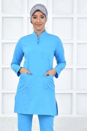 Yarıdan Hakim Model Likralı Viskon Kadın  Tek Üst Turkuaz