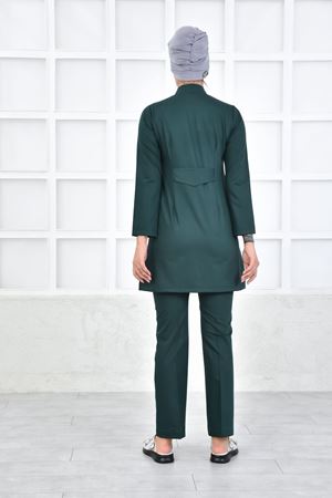 Yarıdan Hakim Model Likralı Viskon Kadın Tesettür Takım Zümrüt Yeşili