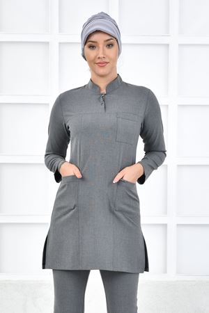 Yarıdan Hakim Model Santana Kadın  Tek Üst Orta Gri