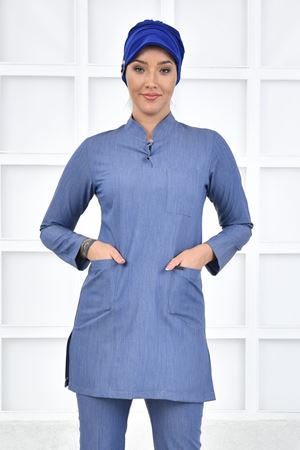 Yarıdan Hakim Model Likralı Viskon Kadın  Tek Üst Kot