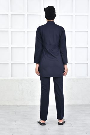 Yarıdan Hakim Model Likralı Viskon Kadın Tesettür Takım Lacivert