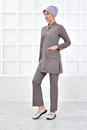 Yarıdan Hakim Model Likralı Viskon Kadın Tesettür Takım Koyu Bey