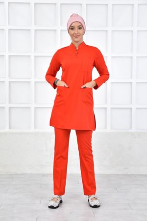 Yarıdan Hakim Model Likralı Viskon Kadın Tesettür Takım Kırmızı