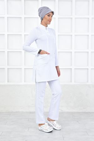 Yarıdan Hakim Model Likralı Viskon Kadın Tesettür Takım Beyaz