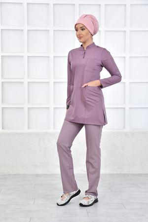 Yarıdan Hakim Model Likralı Viskon Kadın Tesettür Takım Leylak